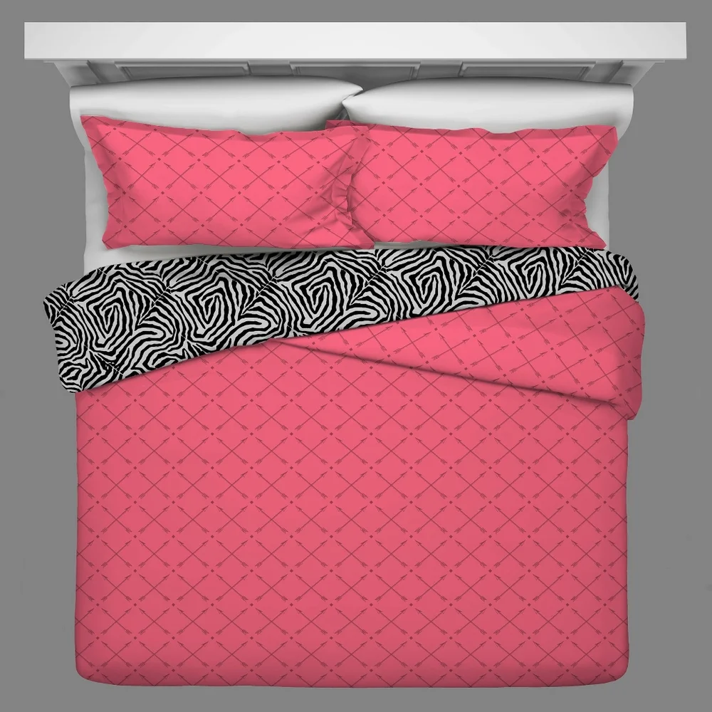 4 Pcs Waverly Spree Wild Life Reversible Zara Print & Pink Full Comforter Set